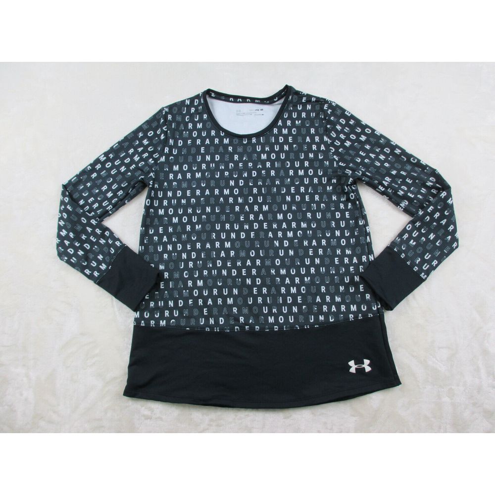 Under Armour Shirt Girls Extra Large Black All Over Print‎ Spell Out Kids Youth*